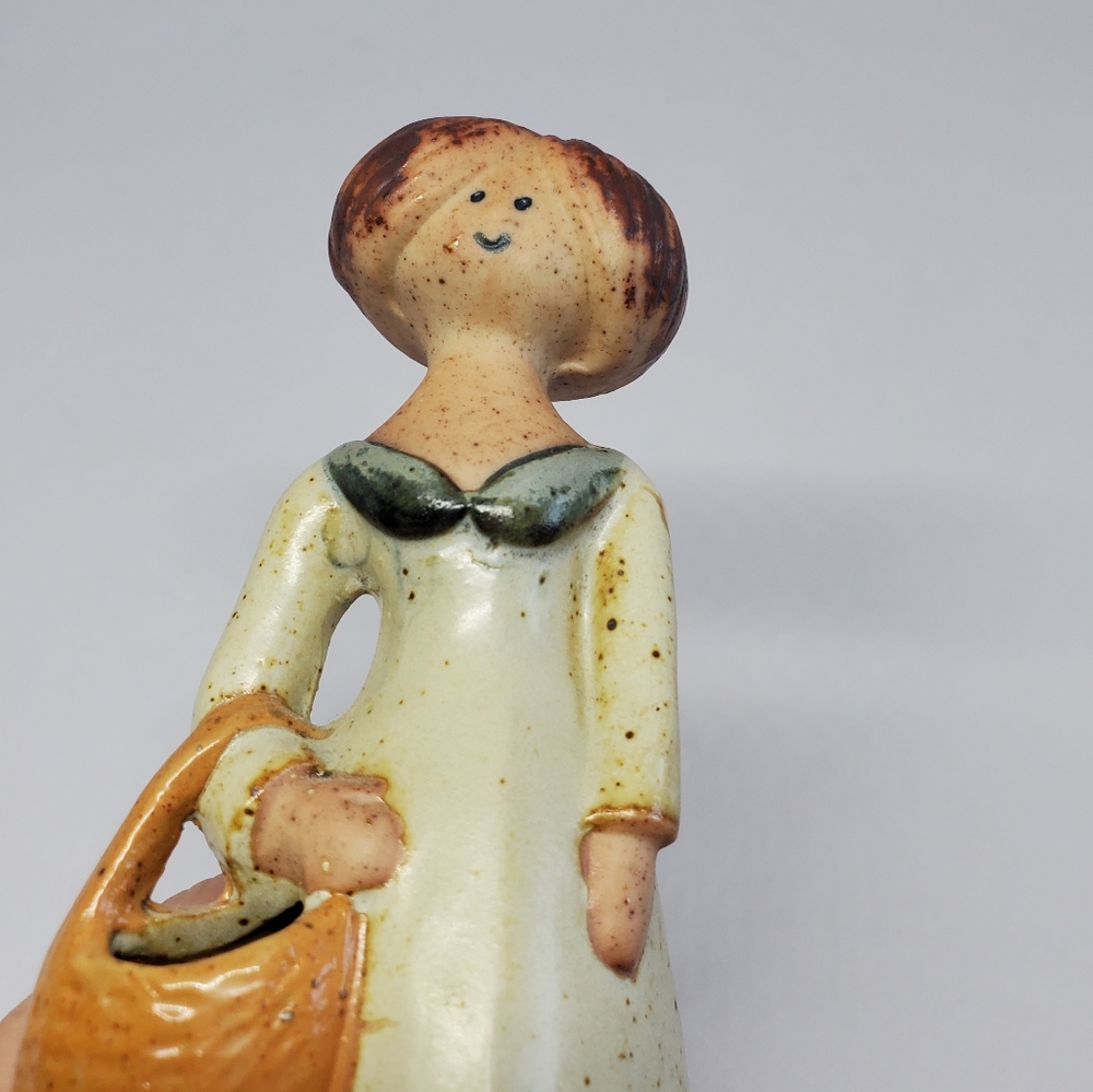 Vintage Stoneware Girl With Flower Basket - Made in Japan - Picture 8 of 10